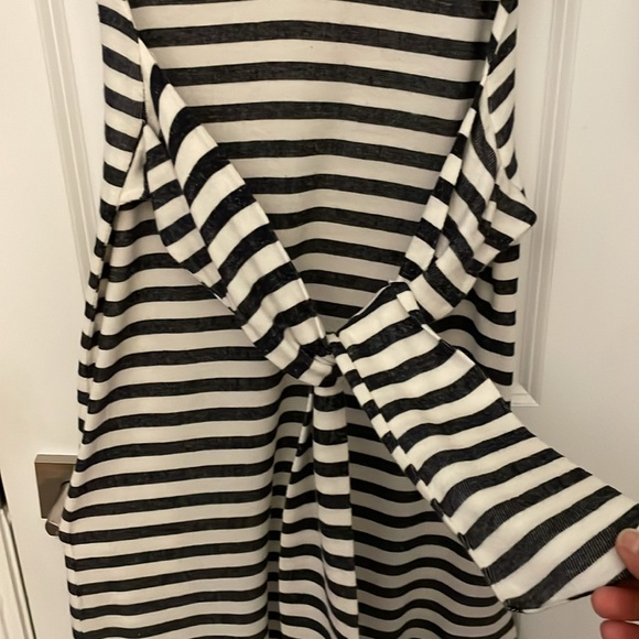 Anthropologie T.la Becky Charcoal/Cream Striped Front Tie Midi Dress XS NWT - Picture 6 of 12
